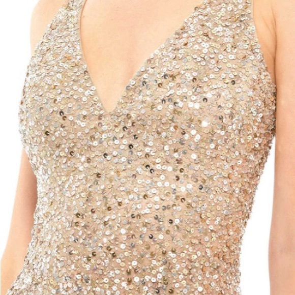 MAC DUGGAL 1068 OMBRE SEQUIN HIGH SLIT SHIMMERING GOLD GOWN sz 6 - Picture 2 of 6